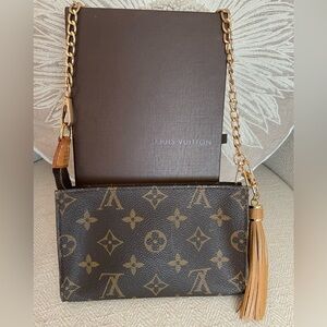 LOUIS VUITTON Authentic Monogram Pouch w/ Unbranded Chain & Box